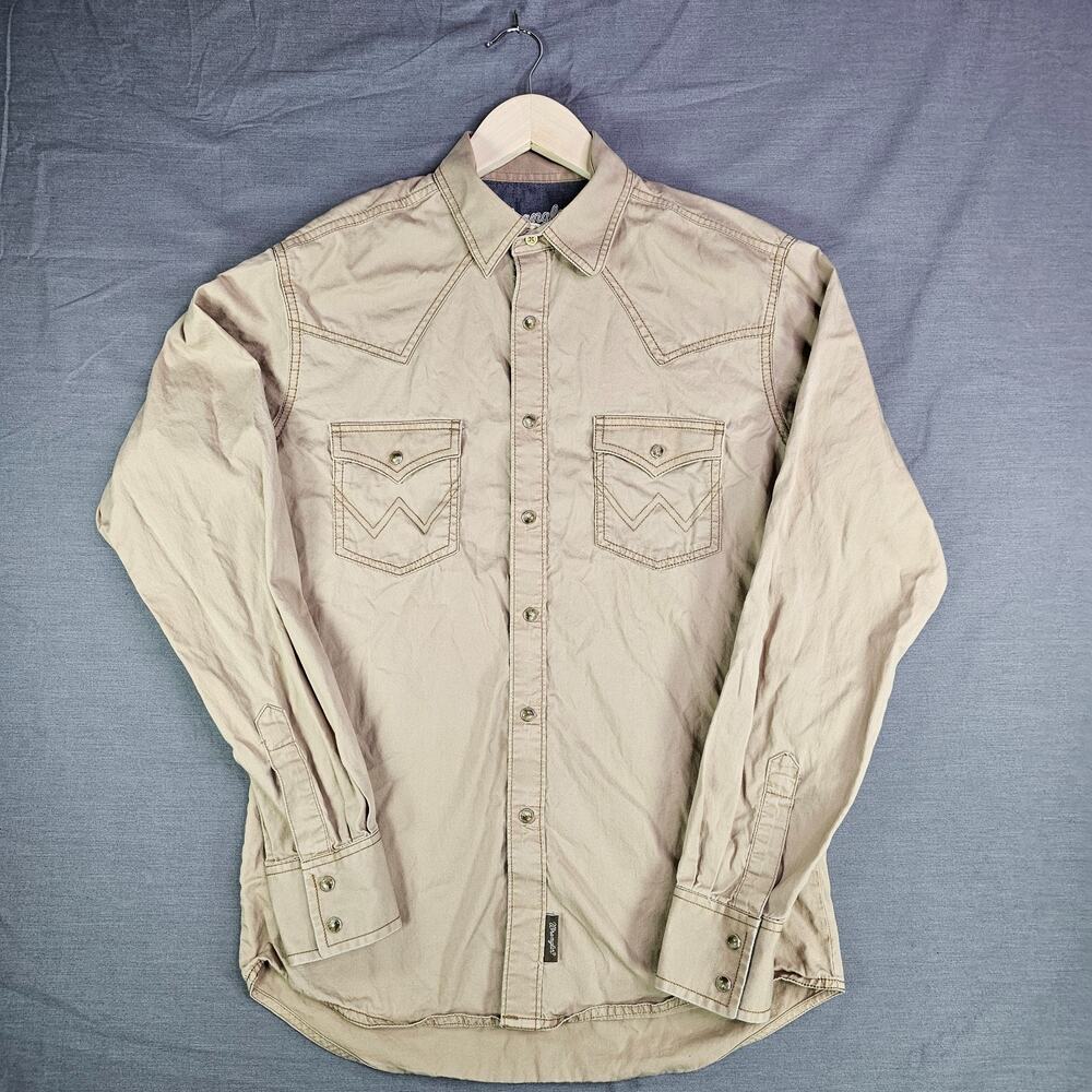 Wrangler Retro Long Sleeve Western Shirt Tan With Chrome Snaps Men's Small